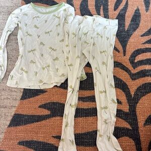 Kyte BABY Cream Pajama Set with Green Dragonfly Print